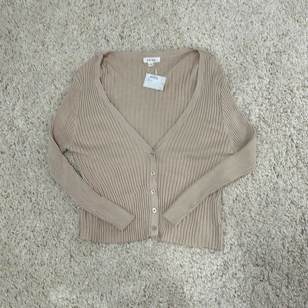 Prima NEW beige/blush rayon nylon button up ribbed cardigan size large.